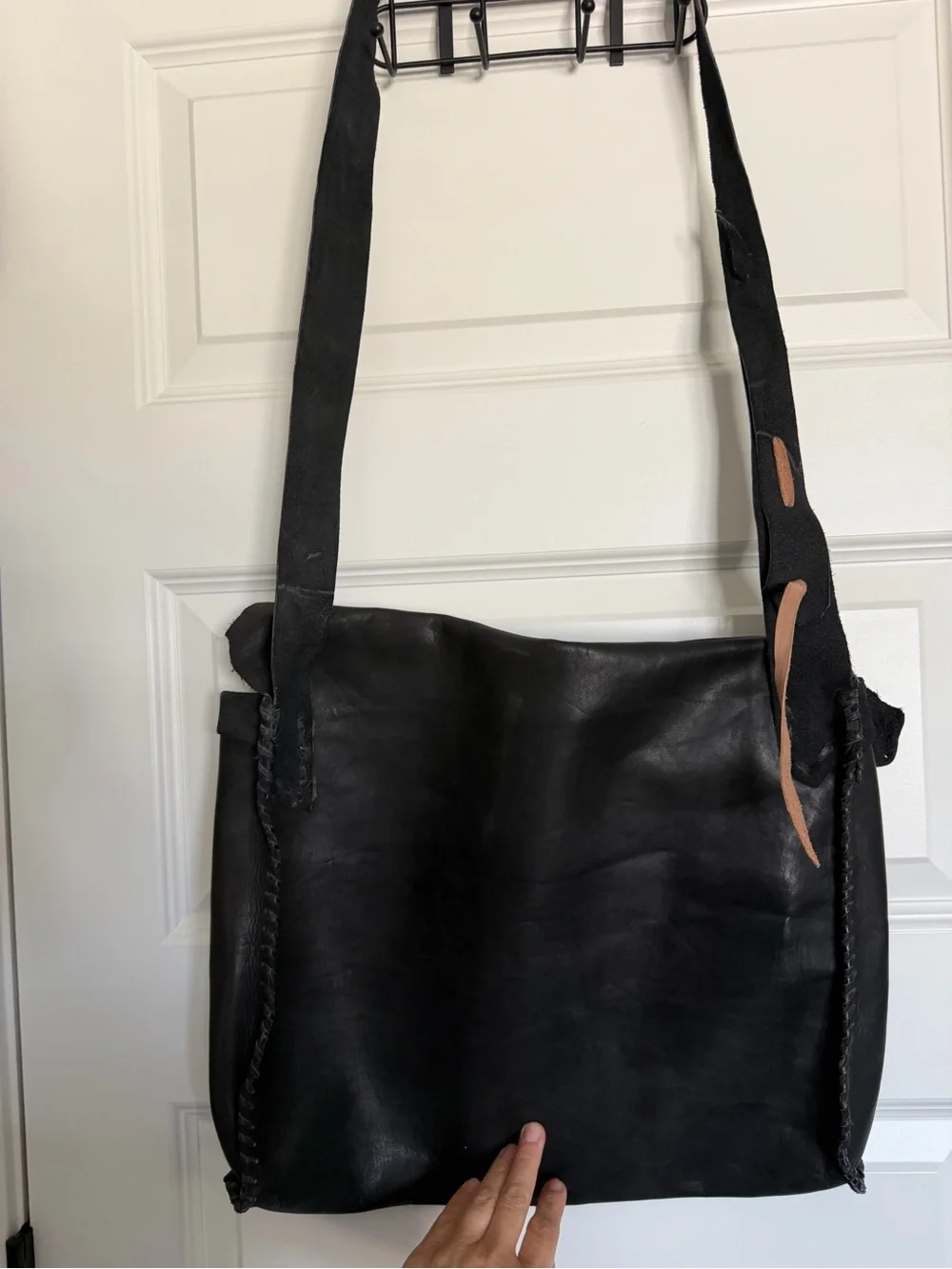Black Leather Messenger Bag with Toggle Closure handmade Renaissance